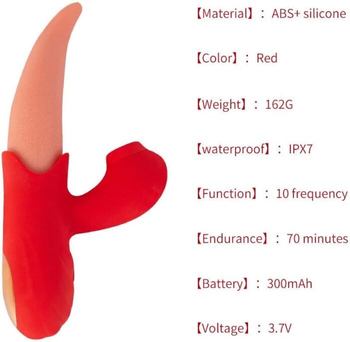 Realistic tongue licking red female sex toy with 10 vibration modes, using nipple and breast massagers to stimulate the clitoris, G-spot, vagina, and anus, perfect for masturbation and couple foreplay - Image 6