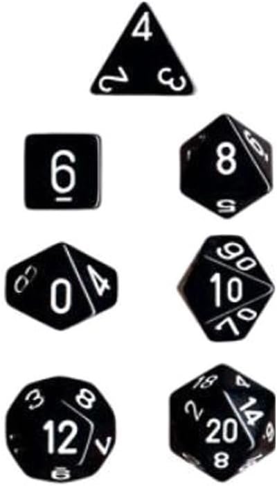 Chessex Dice: Polyhedral 7-Die Opaque Dice Set - Black with White