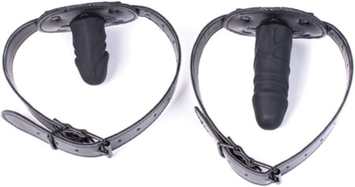 SM Realistic Penis Gag Sex Bondage Mouth Gag with Adjustable Leather Strap for Couple Restraint Set (Length: 6cm, Black) - Image 7
