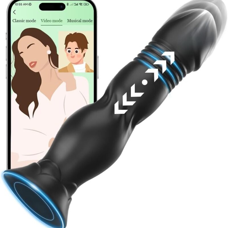 Thrusting Vibrating Anal Plug 3in 1 Prostate Massager, Anal Vibrator 9 Modes APP Remote Conttrol Telescopic Vibrating Butt Plug Suction Cup Anal Dildo Vibrator Anal Beads,Anal Sex Toys for Men Women