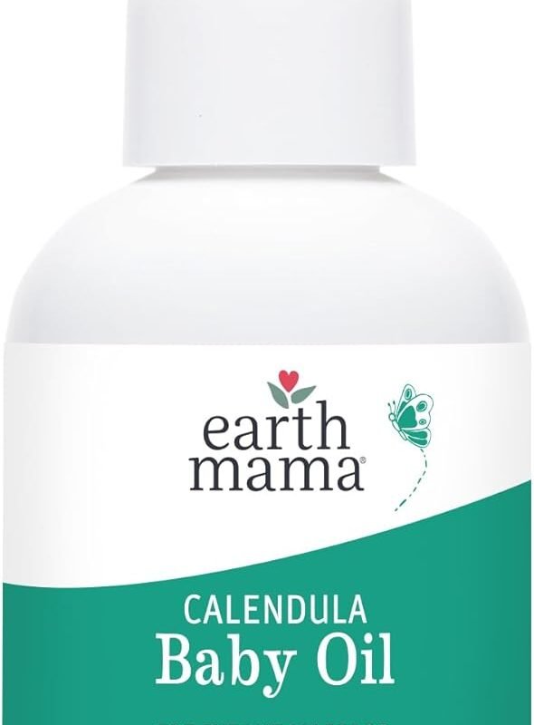 Earth Mama Calendula Baby Oil | Massage Oil for Newborn Skin Care, Dry Skin & Scalp Moisturizer, Fragrance Free, 4-Fluid Ounce