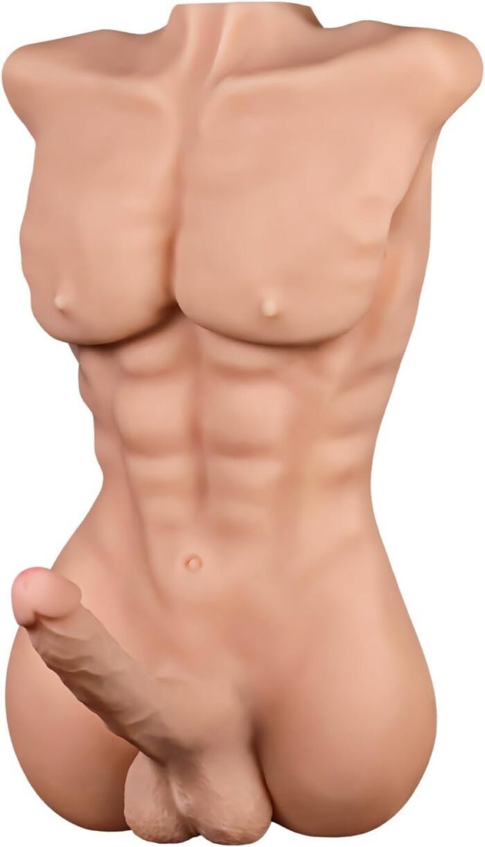 11.5 Lb Male Sex Doll Torso for Women & Gay Pleasure Silicone Toys with 7.5 Inch Flexible Bendable Huge Dildo & Soft Tight Anal & Flat Bottom for Riding Play 2 in 1 Unisex Tunnel Portable Masturbator