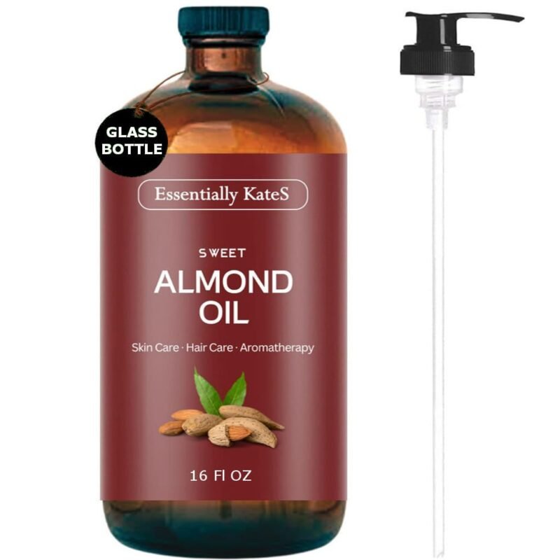 Sweet Almond Oil 16 fl oz (Glass Bottle)- 100% Pure and Natural, Hexane Free - Skin, Hair, Body - Massage Oil