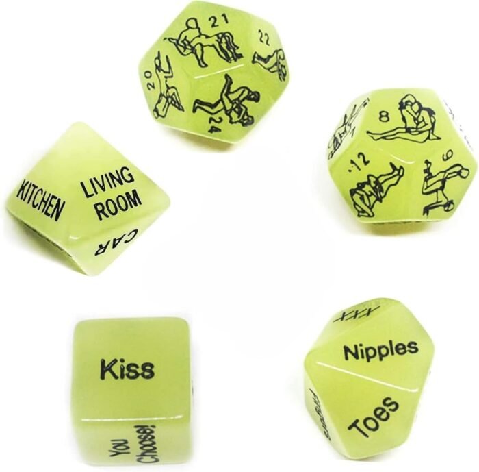 5 Green Glowing Game Pattern Dice Accessories, Automatic Glowing Dice Fitness Equipment, Clear Action Guidance Patterns, Relaxing Massage Guidance, Couple Gift - K3