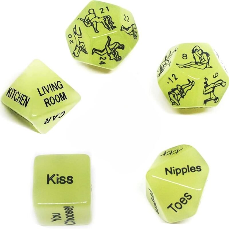 5 Green Glowing Game Pattern Dice Accessories, Automatic Glowing Dice Fitness Equipment, Clear Action Guidance Patterns, Relaxing Massage Guidance, Couple Gift - K3