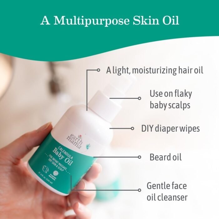 Earth Mama Calendula Baby Oil | Massage Oil for Newborn Skin Care, Dry Skin & Scalp Moisturizer, Fragrance Free, 4-Fluid Ounce - Image 2