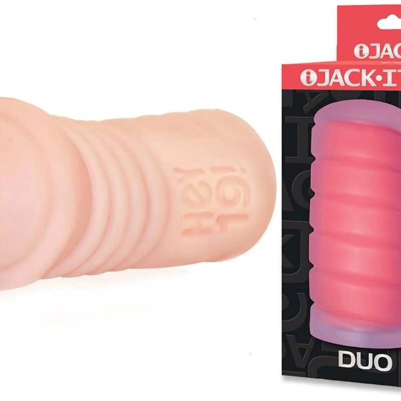 Sex Toy Couples kit of Hey 19! Pussy Stroker Uma Jolie and Icon Brands Jack-It Duo, Cherry