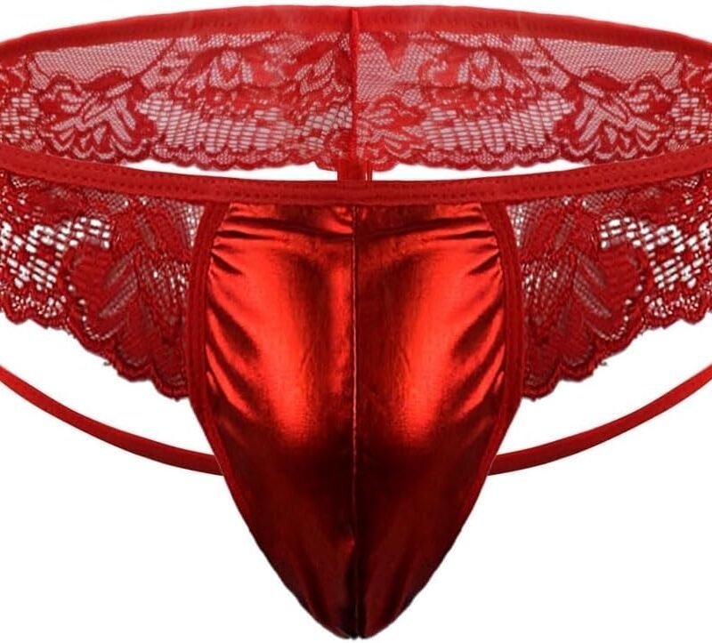 Freddy's Fantasy Men‘s Sissy Sexy Lace Panties Shiny Glossy Metallic Pouch Girly Underwear Brief Lingerie Jockstrap Thongs