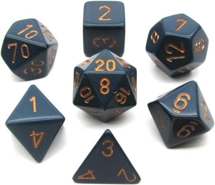 Chessex Polyhedral 7-Die Opaque Dice Set - Dusty Blue with Copper Numbers