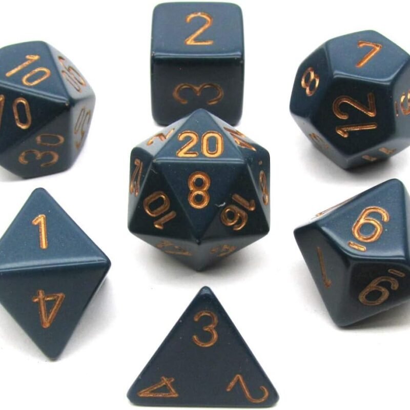 Chessex Polyhedral 7-Die Opaque Dice Set - Dusty Blue with Copper Numbers