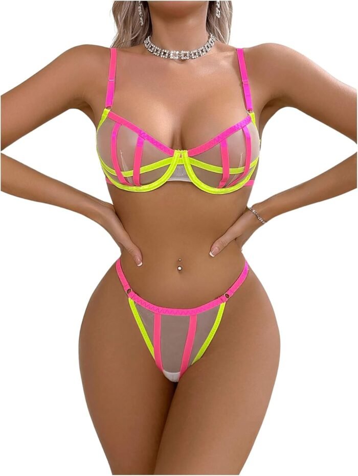 SOLY HUX Women's Sexy Lingerie Set Sheer Mesh Cutout Bra and Panty Underwear Sets