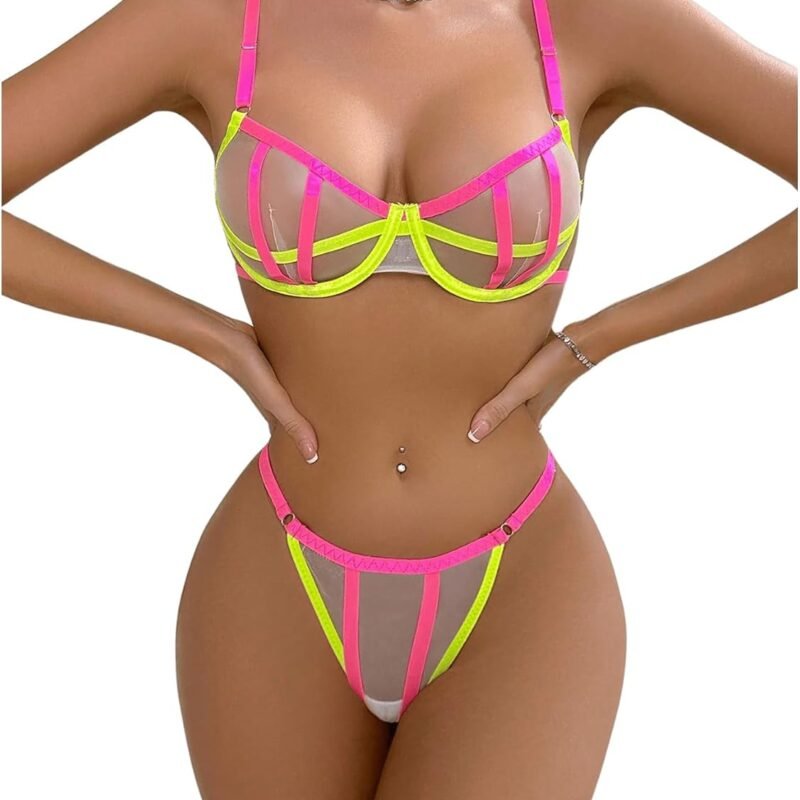 SOLY HUX Women's Sexy Lingerie Set Sheer Mesh Cutout Bra and Panty Underwear Sets