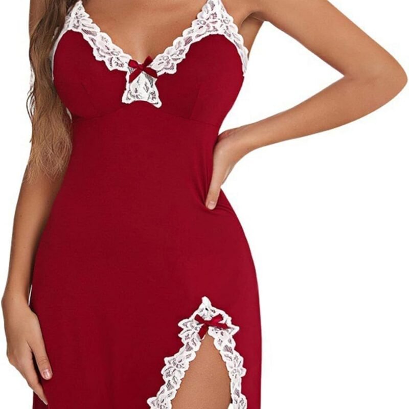 Women Lingerie Full Slip Dress Sexy Lace Trim Nightgown V Neck Spaghetti Strap Chemise Babydoll Lingerie Nighties