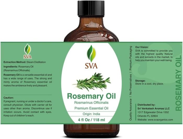 SVA Rosemary Essential Oil – 4 Fl Oz – 100% Natural Rosemary Oil for Hair, Face, Skin Care, Diffuser, Aromatherapy, Scalp, Body Massage, Soap and Candle Making – with Dropper - Image 3
