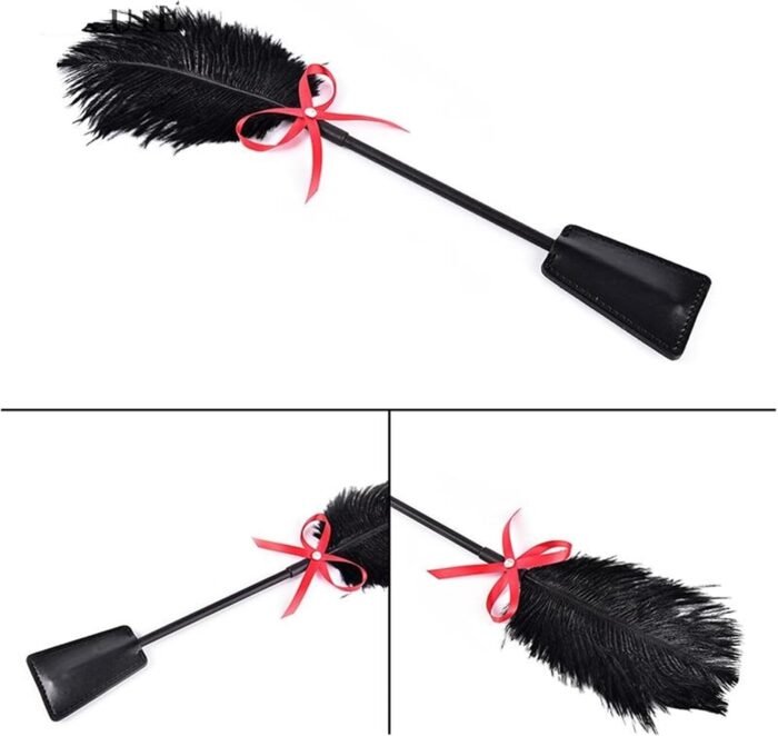 BDSM Feather Tickled Erotic Punish Fetish Leather Spanking Paddle Play Sex Toys for Lover Riding Crop Tools Red One Size - Image 4