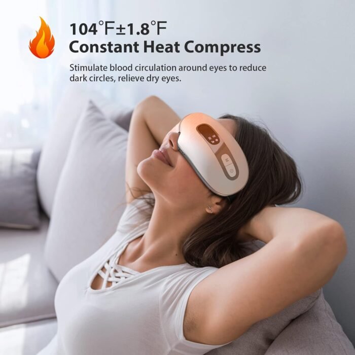 Eye Massager with Heat and Cooling for Migraines, Dry Eyes, Dark Circles, Rechargeable Bluetooth Music Heat Cold Eye Massager Improve Sleeping - Great Gifts for Fathers Day (White) - Image 3