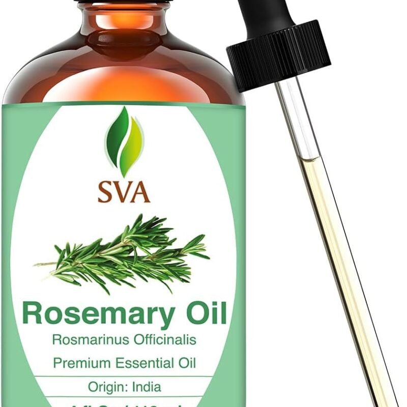 SVA Rosemary Essential Oil – 4 Fl Oz – 100% Natural Rosemary Oil for Hair, Face, Skin Care, Diffuser, Aromatherapy, Scalp, Body Massage, Soap and Candle Making – with Dropper