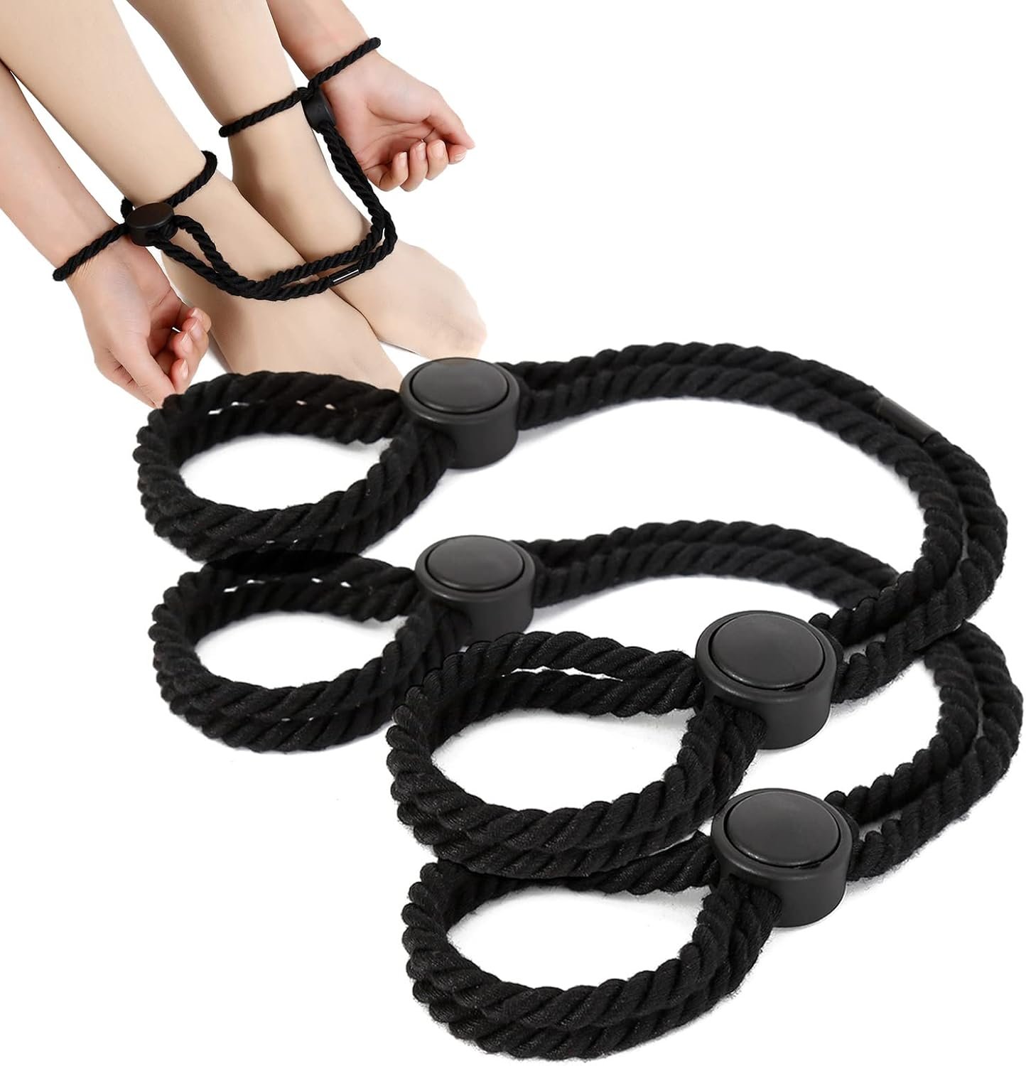 2pcs Handcuffs Sex Bed Set for Adults Couples Rope BDSM Cuffs Bondage Gear & Accessories Women Men Restraining Wrist and Ankle Restraints Furniture Toy (Black)