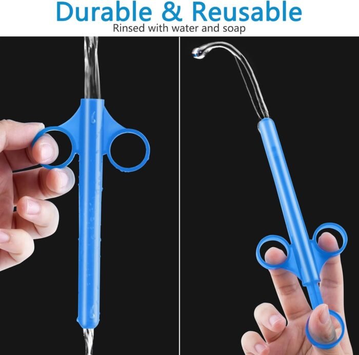 Lubricant Lube Applicator Syringes, Lubricant Tube Shooter with Smooth Rounded Cap for Men, Women & Couples, Reusable, Easy Use & Clean [10ml Scales] (Blue & Blue) - Image 3