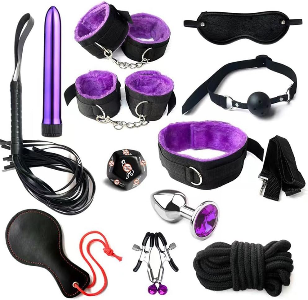 BDSM Bondage Restraints Kit Toys for Couples King Bed Ties Adult Play Cuffs for Ankles and Hands Bed Straps Adjustable Leg Spreader Bar Adult Play Restraints for Ankles and Wrist with Chain Sweatshirt