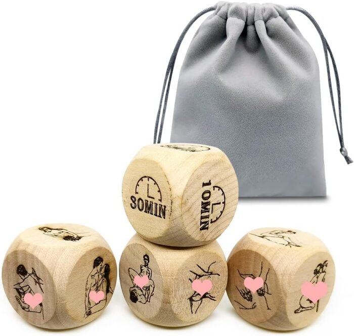 4Pcs Wooden Dice Games for Couples,Random Challenge Dice,Adult Dice Games for Couples,Sex Dice for Role Playing Game,Novelty Fun Love Dice for Adults