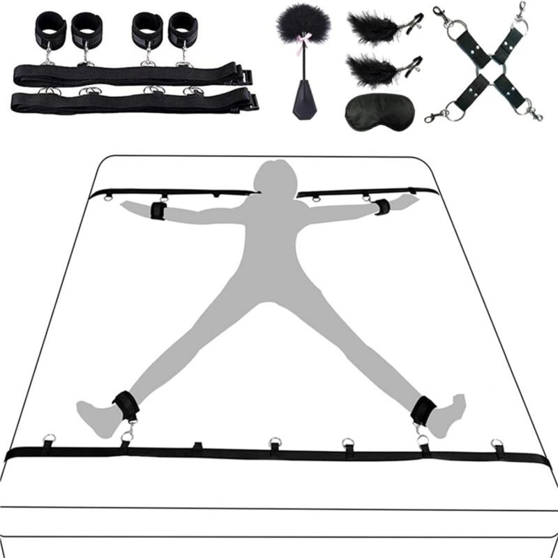 Sex Bondage Kit BDSM Restraints Toy with Adjustable Handcuffs Ankle Cuffs Kits Adult SM Straps Sets for Women's Pleasure and Couple Foreplay Sweaters YH-2098