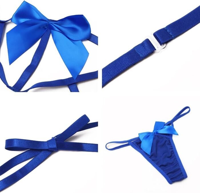 Women Lingerie 2 pieces Cute Bow Bra and Panty Set Self Tie Halter Neck Sexy Babydoll Strappy Underwear Sleepwear - Image 4