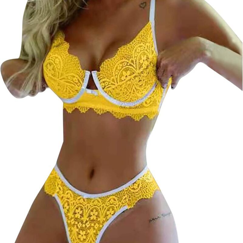 Women's Sexy Lingerie Set Lace Bra and Panty Sets See Through Teddy 2 Piece Babydoll Bodysuit for Sex Naughty Play A865