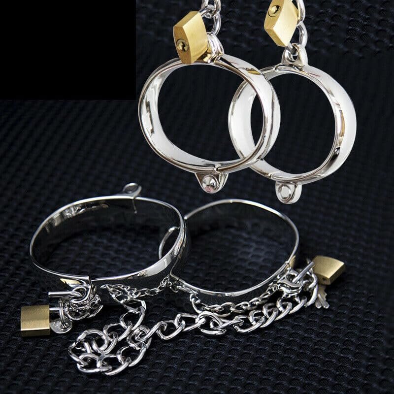 Bondage Polished Metal Lockable Wrists Handcuffs Ankle Shackles Slave BDSM Adult Couples Roleplay Restraints Sex Toys (B&D)