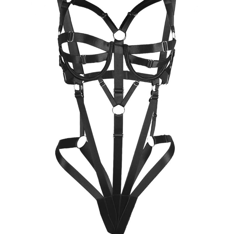 ohyeahlady Womens Strappy Lingerie Sexy Black Bondage Bodysuit Teddy Naughty Strappy Cross Lingerie for Women
