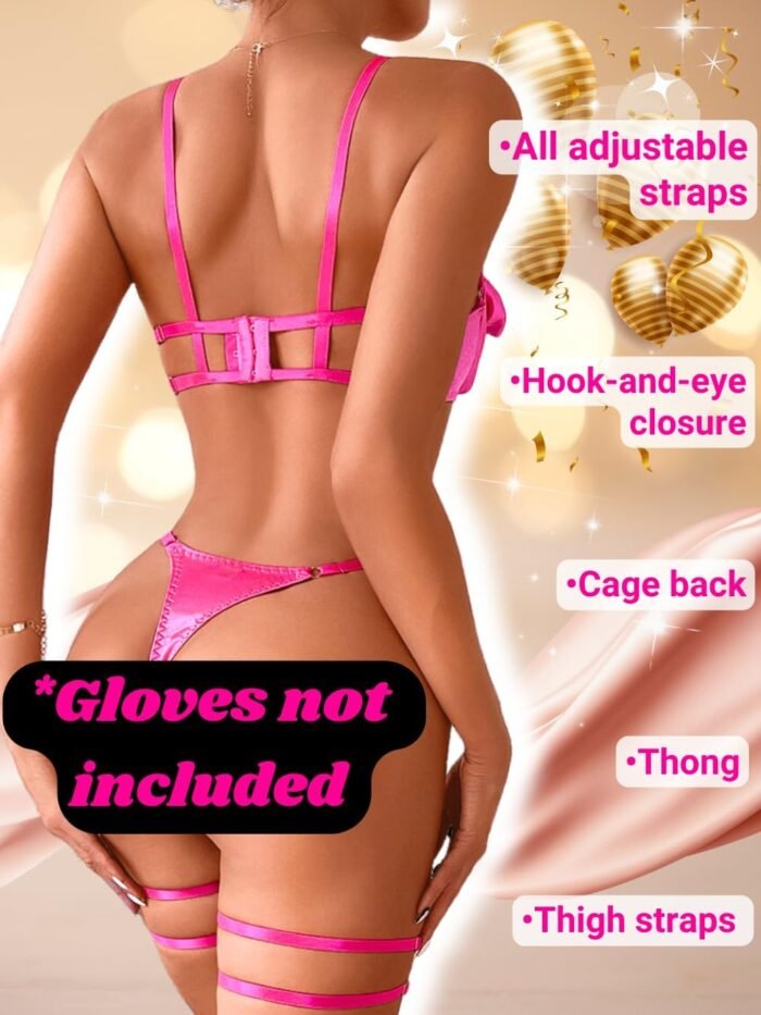 Kaei&Shi Satin Bow Lingerie for Women,Strappy Unwrap Present Lingeries,Sexy Bra and Panty Sets Birthday Christmas Valentines - Image 3