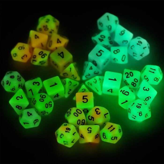 Glow in The Dark DND Dice Set 11 x 7 Polyhedral Dice (77pcs) for Dungeons and Dragons Tabletop Role-Playing Games, with a Drawstring Bag - Image 3