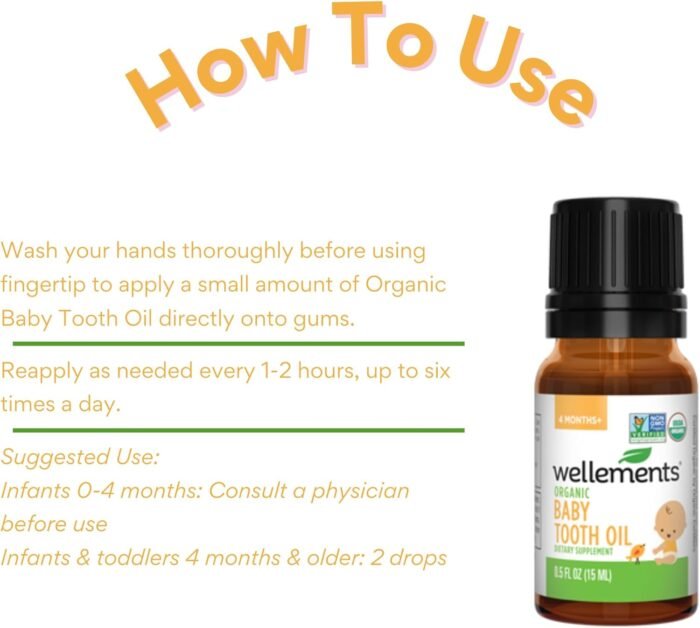 Wellements Organic Baby Tooth Oil | Soothing Massage Oil for Tiny Gums, Helps Make Teething Happy, Made with Safe and Effective Certified Organic Ingredients | 0.5 Fl Oz. 4 Months + - Image 5