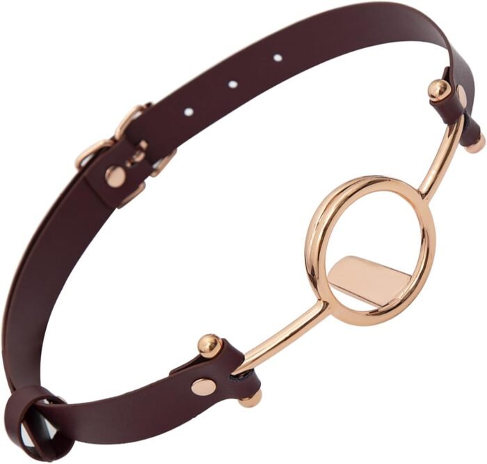 Leather Bondage Tongue Depressor Gag Mouth Gag BDSM Sex Toys for Men Women Couple Foreplay Adult Beginners Home Birthday Rose Gold Brown - Image 5