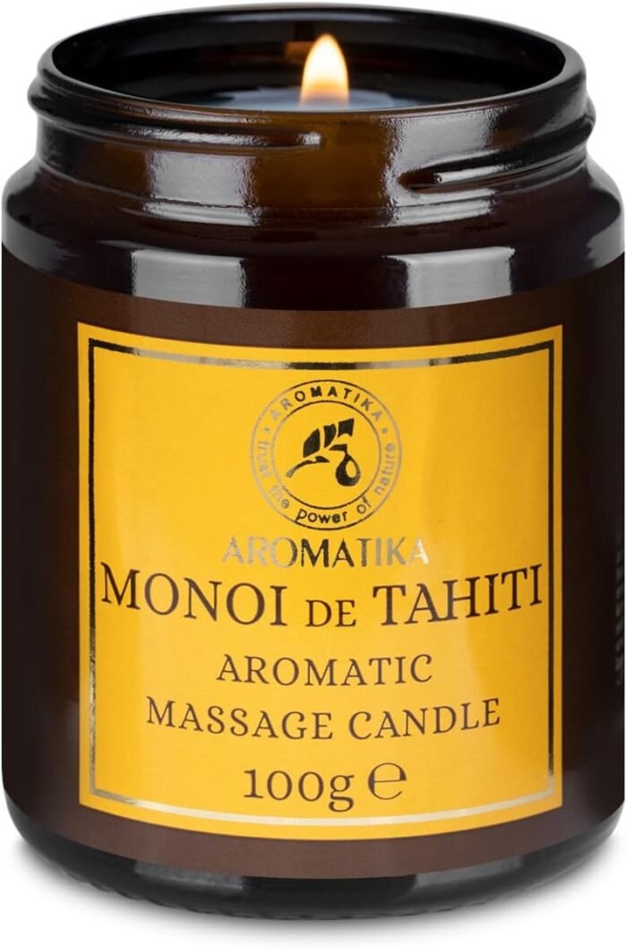 Scented Massage Candle Monoi de Tahiti - Soy Wax Candle 3.5Oz - Relaxing Massage Candle - Blend of Coconut & Almond & Monoi de Tahiti Oils - Vanilla Oleoresin - Skin Care - Beauty - Aromatherapy