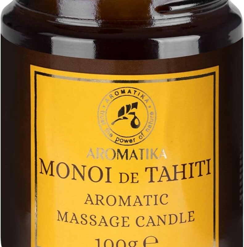 Scented Massage Candle Monoi de Tahiti - Soy Wax Candle 3.5Oz - Relaxing Massage Candle - Blend of Coconut & Almond & Monoi de Tahiti Oils - Vanilla Oleoresin - Skin Care - Beauty - Aromatherapy