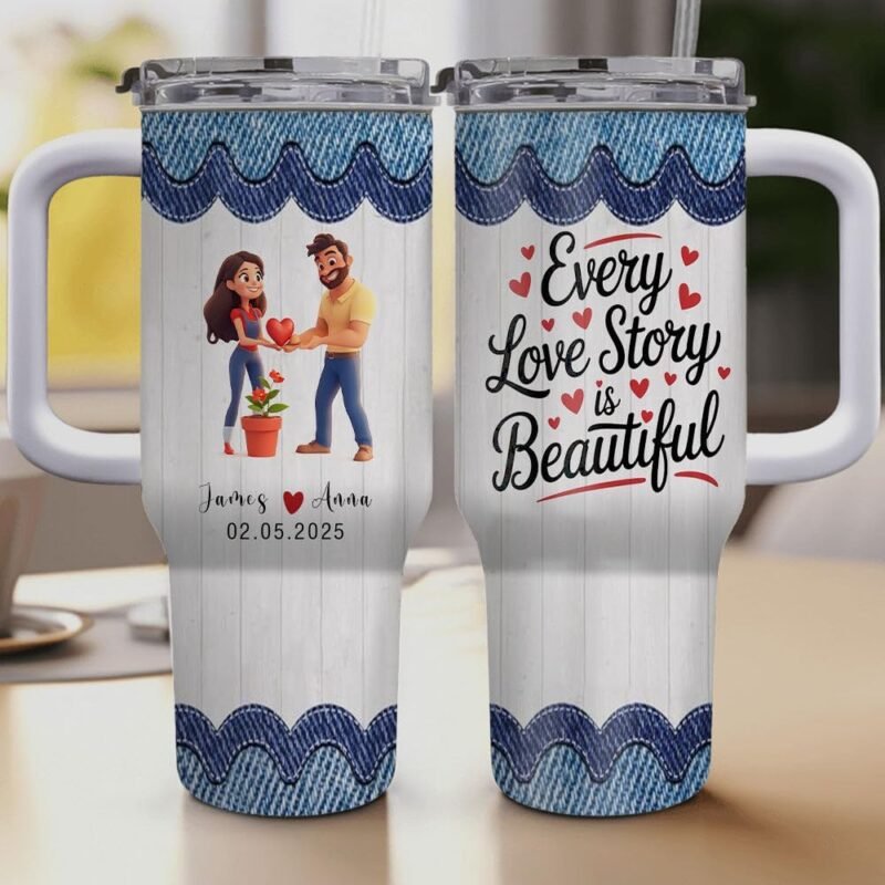 40oz Tumbler with Handle – Valentine's day massage-Personalized Couple Gift for Anniversary Wedding Gift, Birthday, Mother's Day, Valentine’s Day shgv55