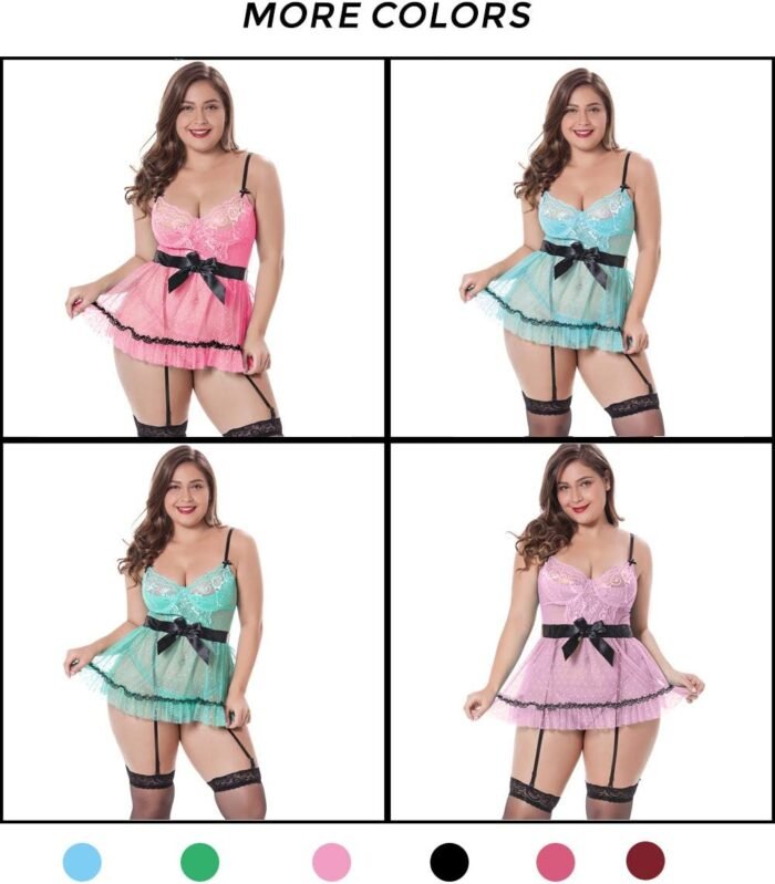 LINGERLOVE Babydoll Lingerie Nightdress for Women Plus Size Sexy Underwire Lace Chemise Sleepwear - Image 4