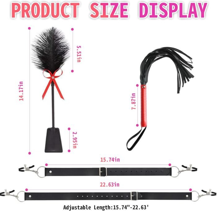 3 PCS BDSM Bondage Kit for Adult Sex Toys & Games Include Feather Tickler, SM Flogger Whip & Adjustable Nipple Clamps Sexual Pleasure Tools for Women Stimulation Vagina Pussy Stimulator Labia Spreader - Image 6