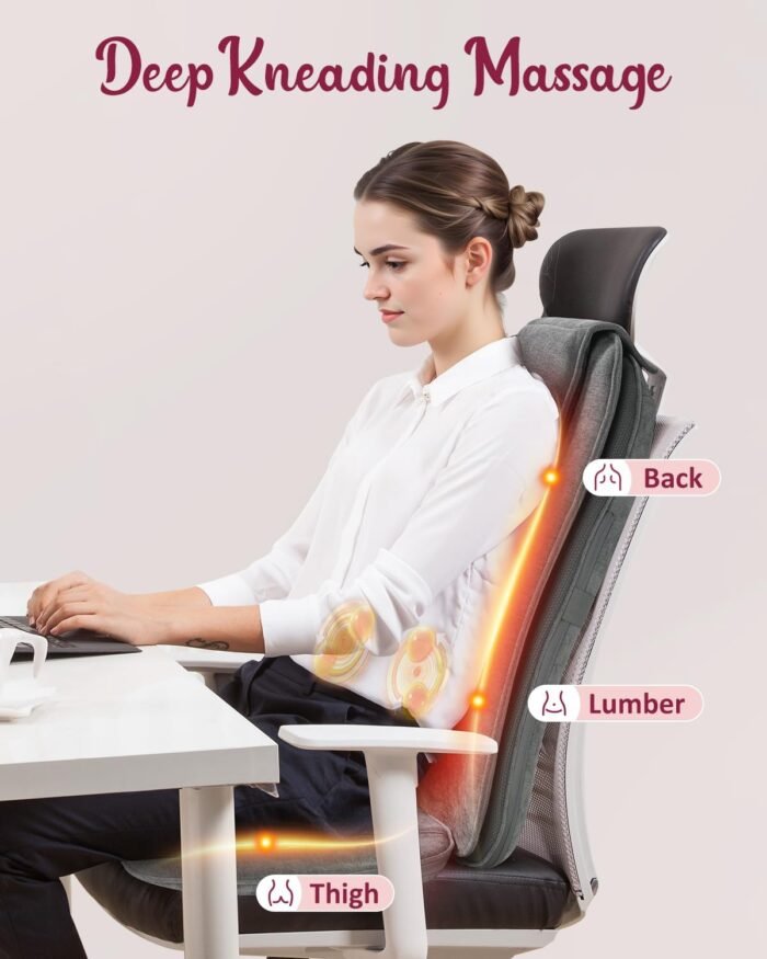 Shiatsu Back Massager with Soothing Heat, Upgraded Deep Tissue Kneading Massage Chair Pad, Vibration Massage Seat Cushion, Relax at Home Office, Gifts - Image 2