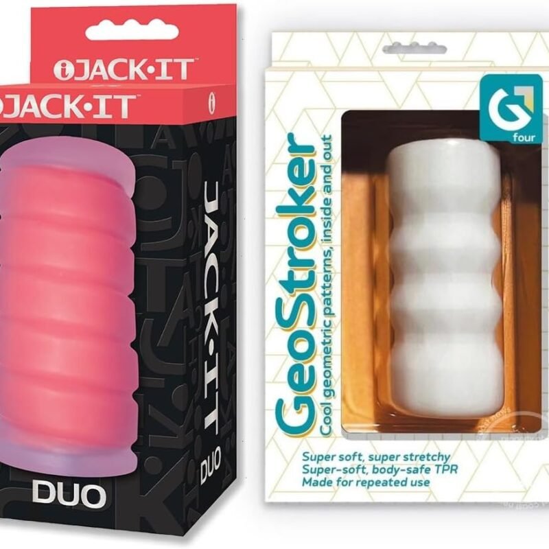Couples Sex Toy Bundle of Jack-It Duo, Cherry and Icon Brands GeoStroker 4 Stroker - White