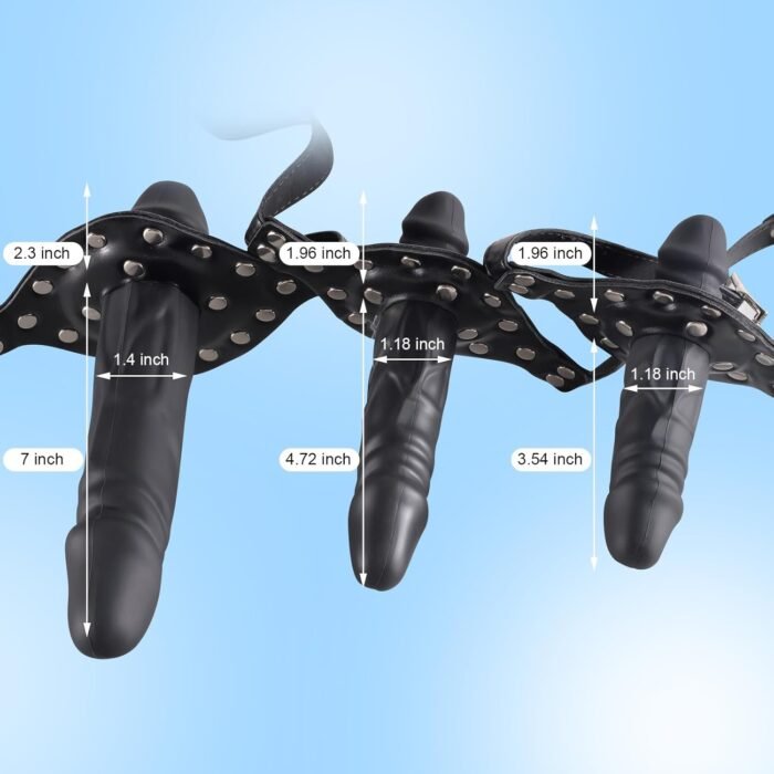 Double-Cock Dildo Penis Mouth Gag Plug, Padlock Ball Gag,Adjustable Bondage Leather Strap,BDSM Sex Toys for Man Women Couple,7.48 INCH - Image 5