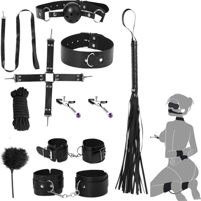 Bondage Restraints Kit,Kinky Sex Toys Couple Handcuffs BDSM Rope Whip Sex Blindfold Nipple Clamps Bondage Straps Ball Gag Sex Collars Juguetes Sexuales Sex Toys Couples Sex Swing
