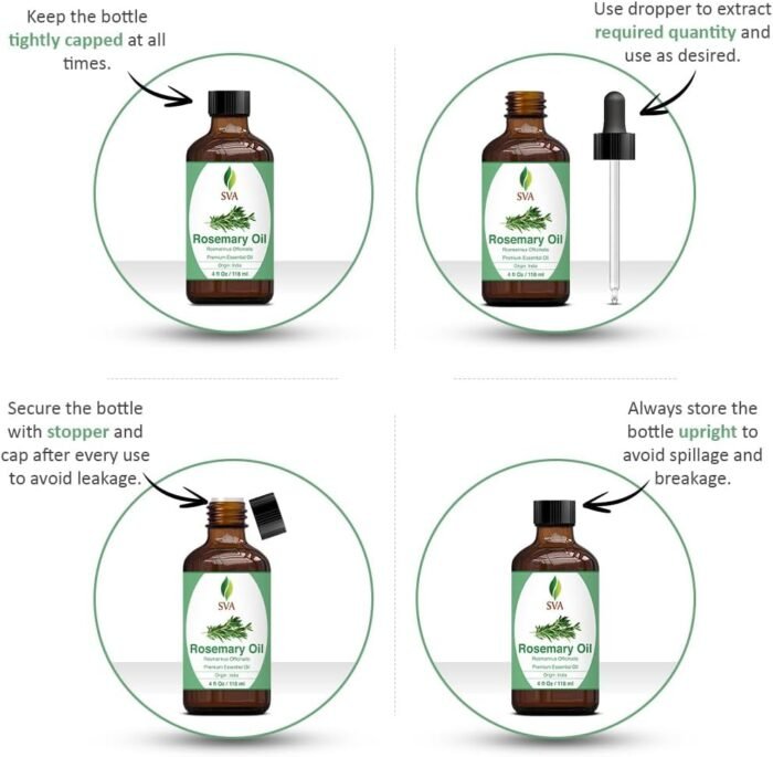 SVA Rosemary Essential Oil – 4 Fl Oz – 100% Natural Rosemary Oil for Hair, Face, Skin Care, Diffuser, Aromatherapy, Scalp, Body Massage, Soap and Candle Making – with Dropper - Image 2