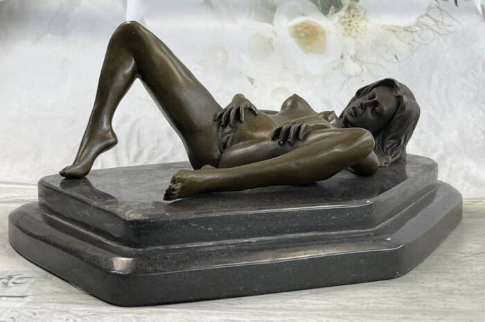 EUROPEAN BRONZE Bronze on Marble Figurative Erotic Art Sculpture Nude Female Touching Herself Artwork Gift - Image 5