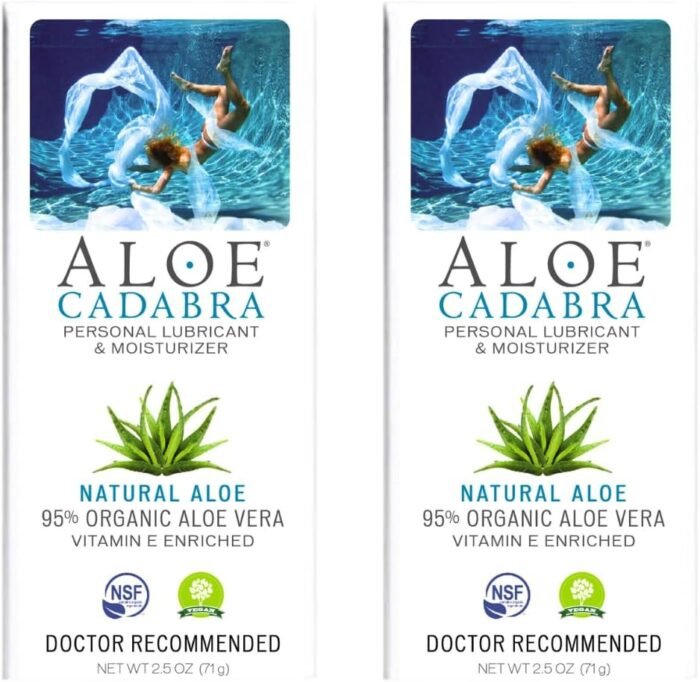 Aloe Cadabra Natural Water-Based Personal Lubricant, Organic Aloe Lube for Men, Women, and Couples, pH Balanced (Unscented, 2.5 oz, 2 Pack)