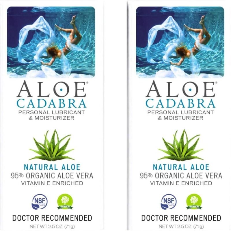 Aloe Cadabra Natural Water-Based Personal Lubricant, Organic Aloe Lube for Men, Women, and Couples, pH Balanced (Unscented, 2.5 oz, 2 Pack)