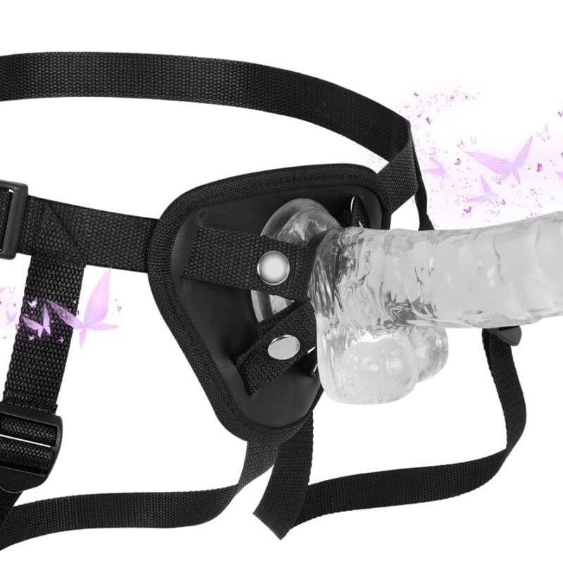 Strap On Dildo with Harness - Wearable Realistic 8.9-Inch Soft Clear Big Dildo with Strong Suction Cup for Female Masturbation, Lesbian Couples, and Gay Pleasure