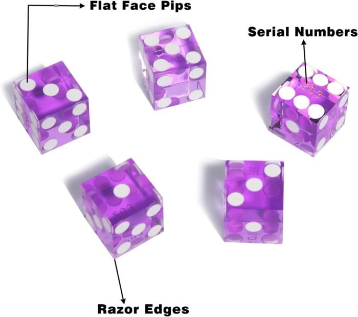 GSE Games & Sports Expert AAA Grade 19mm Pro Vegas Casino Style Craps Dice Set of 5 with Razor Sharp Edges & Matching Serialized Numbers for RPG, Dice Stacking, Yahtzee Dice Games - Image 4