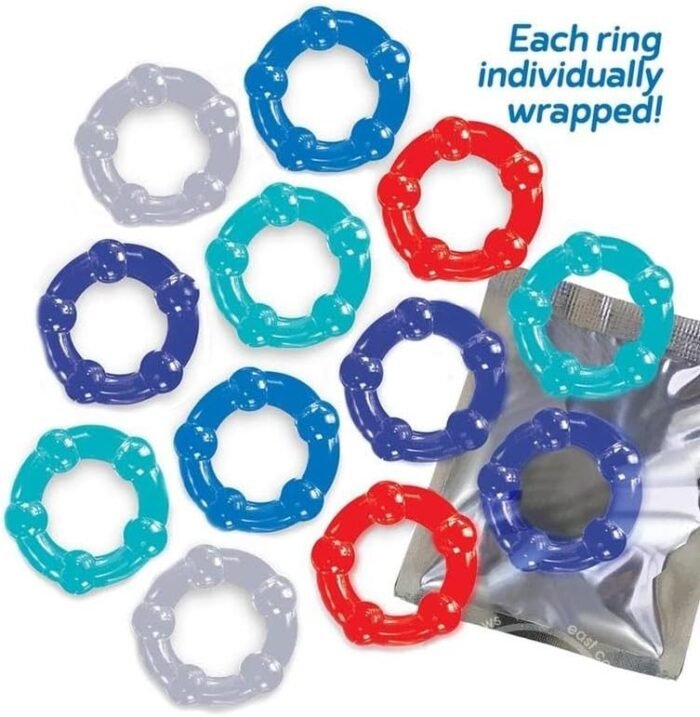 Couples Sex Toy Bundle of Jack-It Duo, Cherry and Icon Brands Baller's Dozen Beaded Cockrings (12 per Pack) - Assorted Colors - Image 3